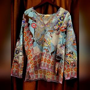 Women's Beautiful JOHNNY WAS Silk Floral Babydoll Shirt Size S